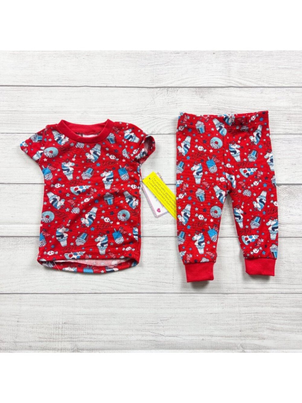 Mon Petit Baby Girl Red Pajamas Set USA Donut Print 2 Piece NWT 9-12 Months - Picture 3 of 4